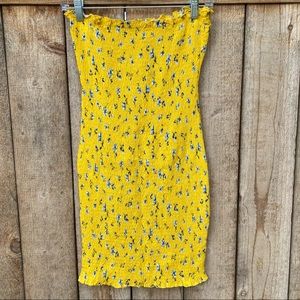 LF SEEK THE LABEL Yellow Print Smocked Tube Dress Size M